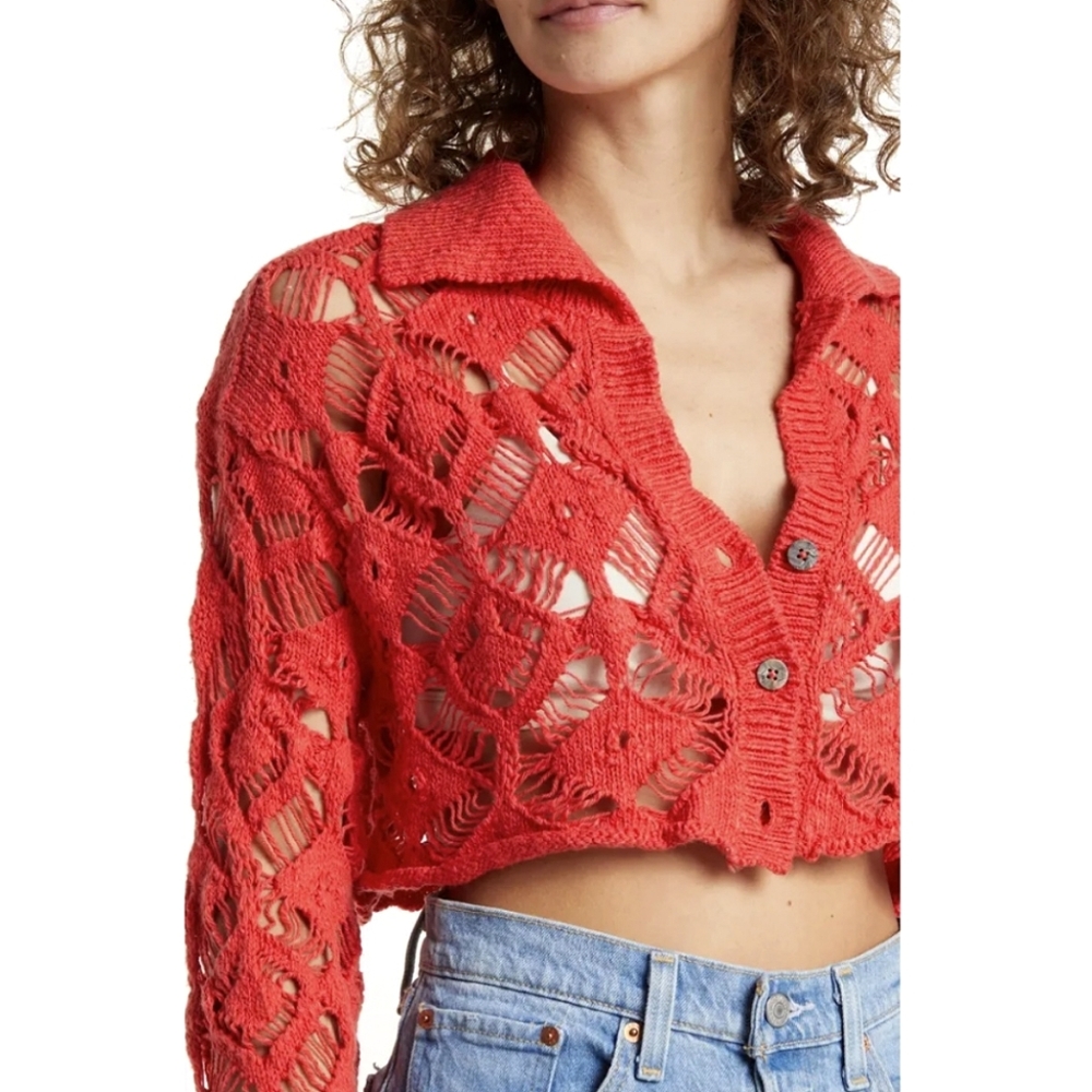 Free People Sedona cardigan Boho crop guava Berry -S in excellent condition